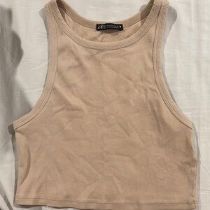 Zara Women's Beige Ribbed Tank Top